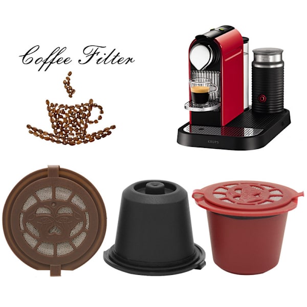 10 st Återanvändbara Påfyllningsbara Kaffe Kapslar för Nespresso med Skedborste Kökstillbehör