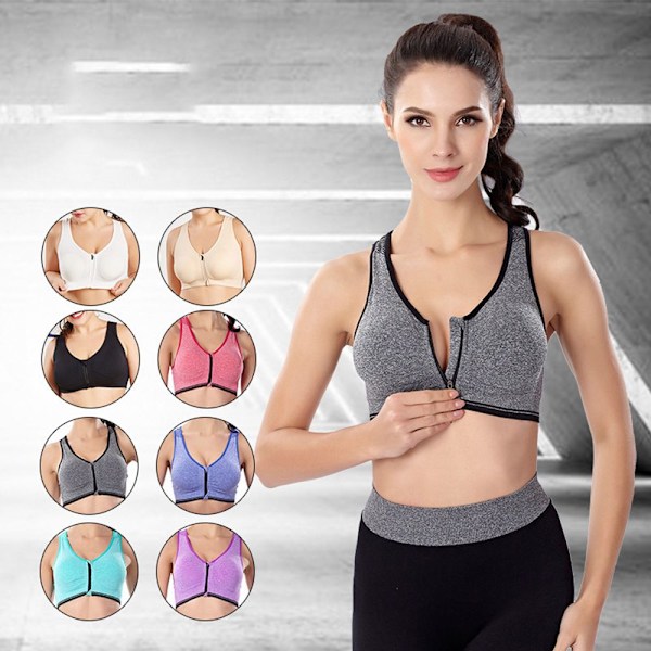Dragkedja Sport-BH Plus Size Löpning Yoga Fitness GRÅ M grå grey M