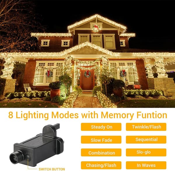 25M 1000 LED Udendørs Lyskæde, 8 Tilstande Varm Hvid Julepynt-FA-
