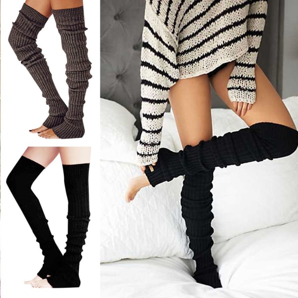 Benvärmare High Knee Sox Knit Crochet Boot Socks Leggings grå - hög kvalitet grå