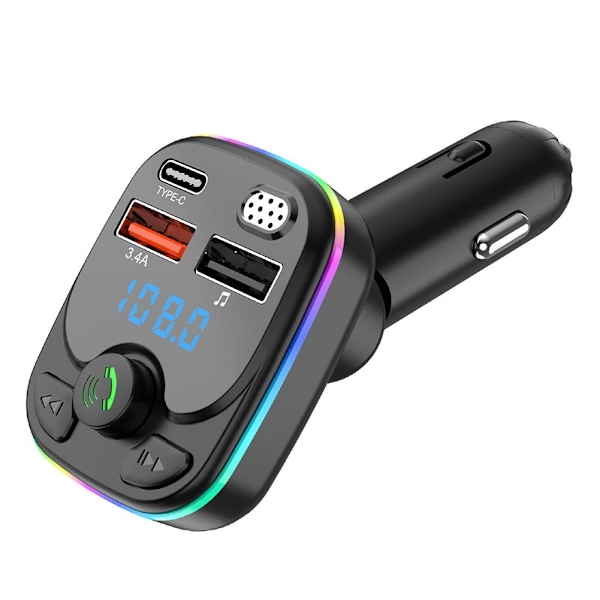 Bil Trådlös Bluetooth FM-sändare MP3, USB, TYPE - C Laddare BlackA straight bar