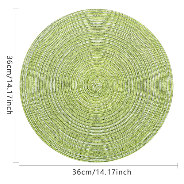 6 kpl pöytätablettisetti, pyöreät PP-punotut pöytätabletit, 36 cm (vihreä)-FA6-