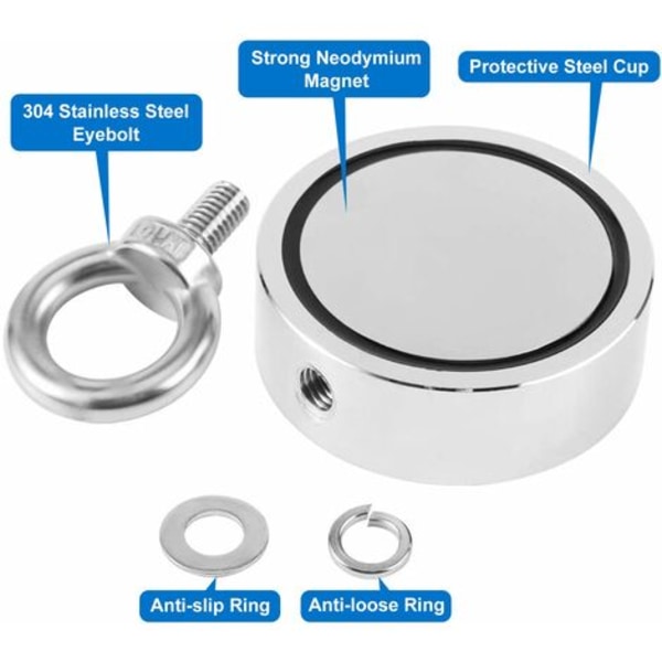 Dubbelsidig neodymmagnet med handtag, 345 kg extremt dragkraftig rund fiskemagnet