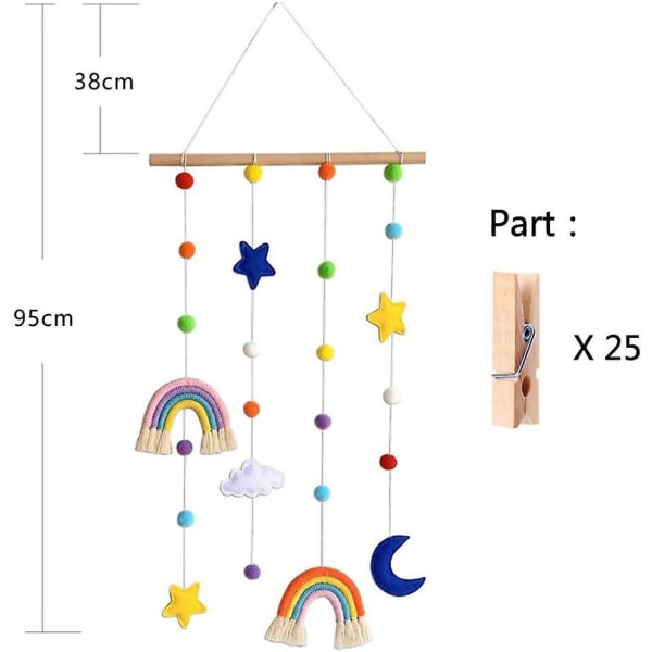 Regnbue veggdekorasjon makrame for barnerom, fotodisplay