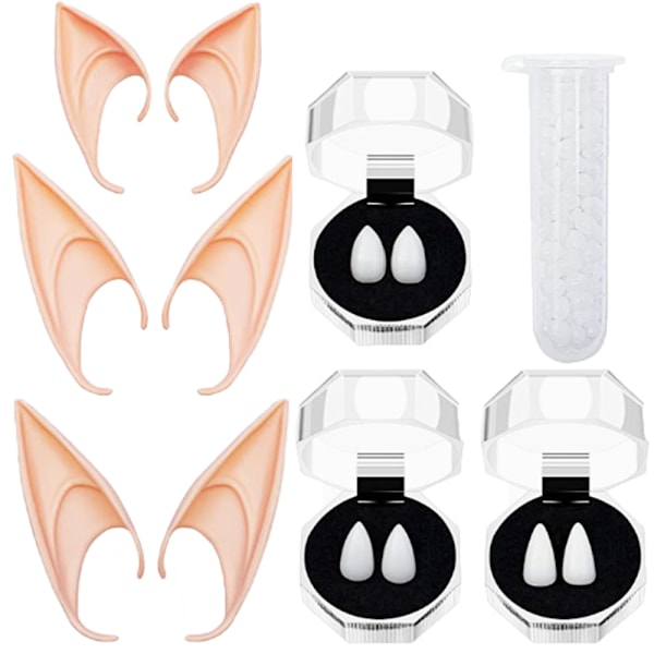 3 par älvöron latexöron spetsiga öron, 3 par vampyrtänder style 1