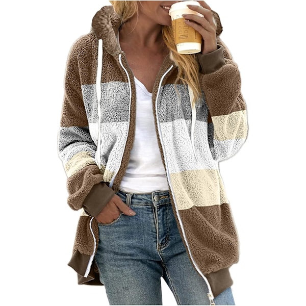 Dames Vinter Fuzzy Fleece Jakke Med Lynlås Lomme Løstsiddende Jakke Dames Tøj Teddy Fleece Jakke Langærmet Vinterjakke Yderbeklædning Streetwear X11 Khaki X11 Khaki 3XL