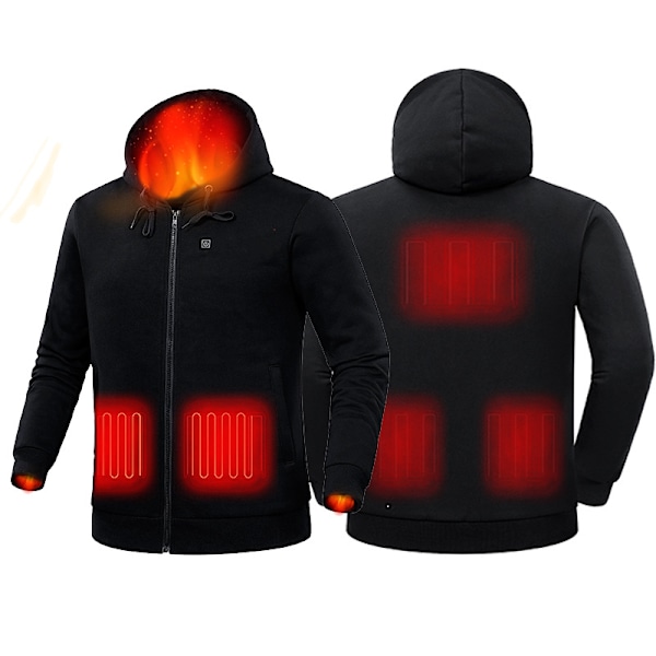 Opvarmet Hoodie, Batteripakke 7.4V (Unisex), Opvarmet Jakke til Kvinder og Mænd Sort Black XL