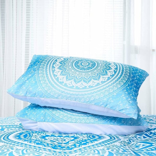 SÄNGKLÄDER Bohemian Sängkläder Set Blå Mandala Påslakan Set 3 delar Sängkläder Set Påslakan för Flickor med Påslakan med 2 örngott Set 200x200c