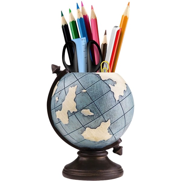 Globe Pen Pencil Pot Holder Vintage Pencil Cup Stand Retro Home