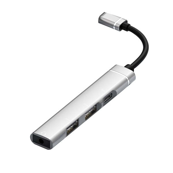 Type-C-telakointiasema 3,5 mm liitäntään USB2.0 TypeC HUB 4-in-1-jakaja USB C-sovitin UDisk-näppäimistöön Silver 0.03