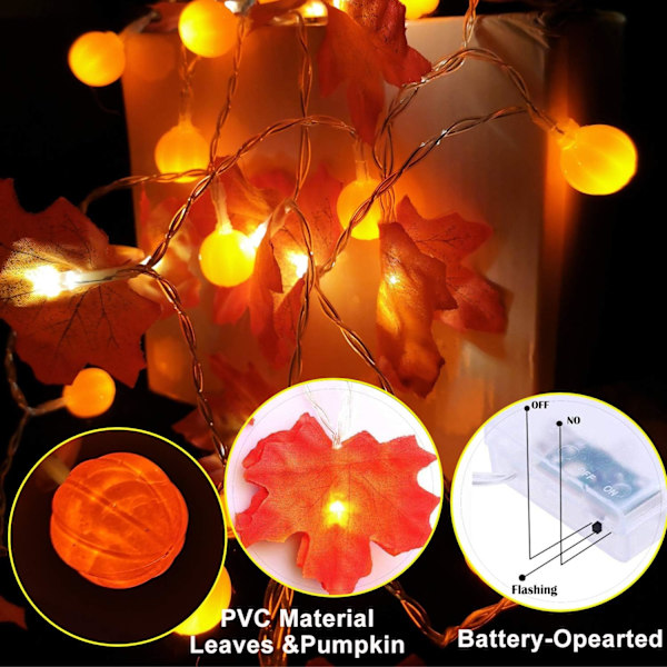 Dekoration 10 fot 30 LED Pumpa Lönnlöv Garland Ljusslingor för Höstdekoration Säsongsbelysning passar Fest Inomhus Utomhus Dekor$Fall Garland Lönn