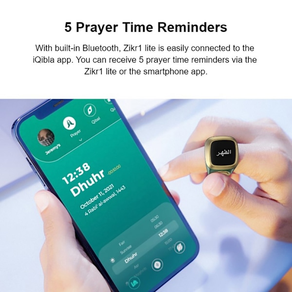 Smart Tasbih Tellering Ring for muslimer Zikr Digital Tasbee Green