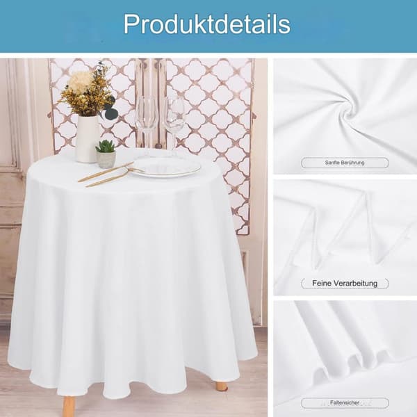 Round Tablecloths 213cm White, Stain and Wrinkle Resistant Washable 3 Pieces-FA-