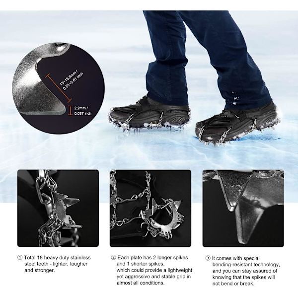 crampons med 18 pigge til gåture, jogging, klatring