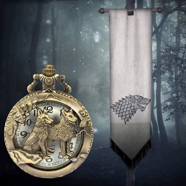 Steampunk-susikuvioinen taskukelloketjukotelo ontto kotelo