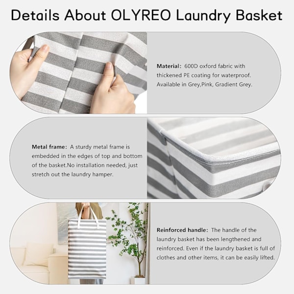 75L Large Laundry Basket - Freestanding Waterproof Laundry Hamper with Extended Handle - Foldable Tall Laundry Basket-FA- Gray