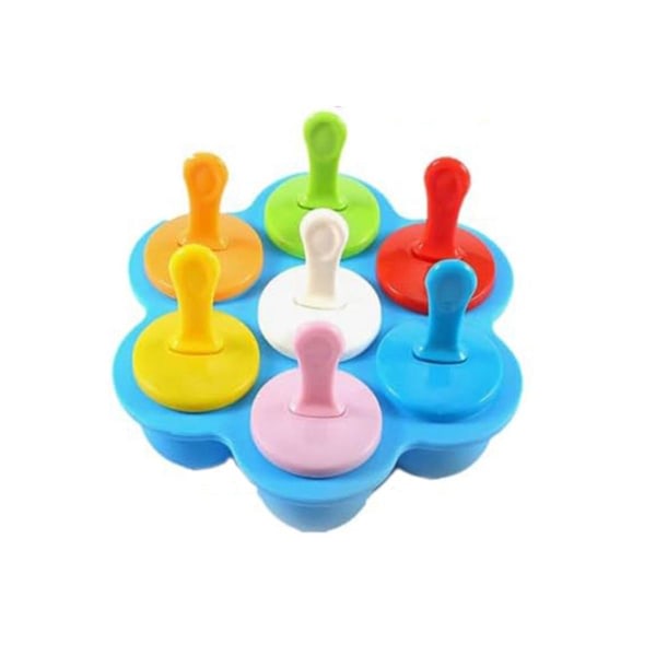 Silikon Popsicle - Mini 7-håls DIY Ice-pop form med färgglada pinnar Återanvändbar non-stick mat Graderad