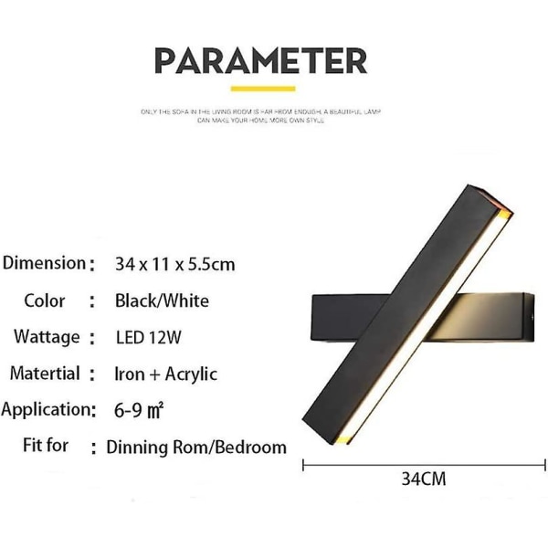 12W LED-seinävalaisin, musta lamppu, luova muotoilu, sisävalaisin