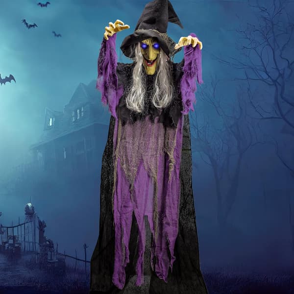 Animeret Flyvende Heks Halloween Rekvisit med Lysende Øjne & Lyd-FA-