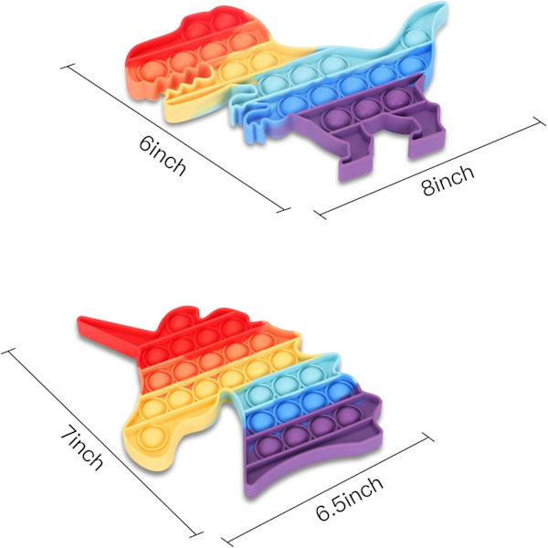 2-pack sensoriska pop-it-poppets fidgetleksaker - enhörning och dinosaurie