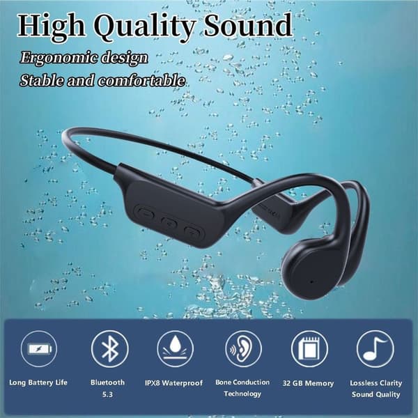Knogleledningshovedtelefoner - IPX8 Vandtæt, Svømning, Sort-FA-