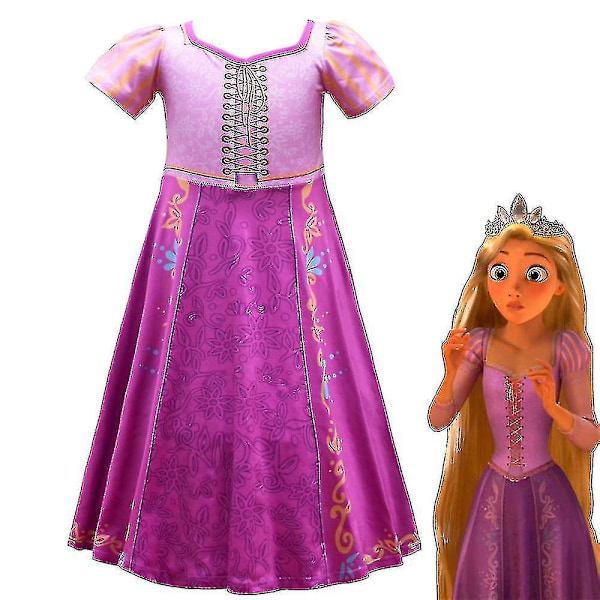 Rapunzel-antrekk for jenter Fest Fine kortærmede prinsessekjoler A