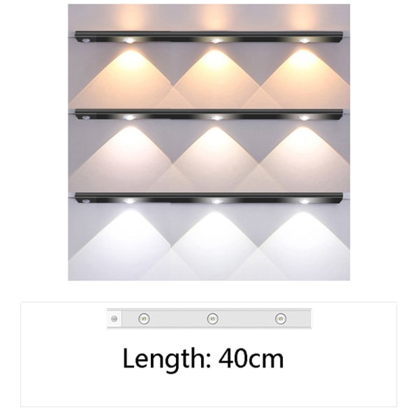LED nattlys bevegelsessensor belysning lys sølv 40CM 3LEDS