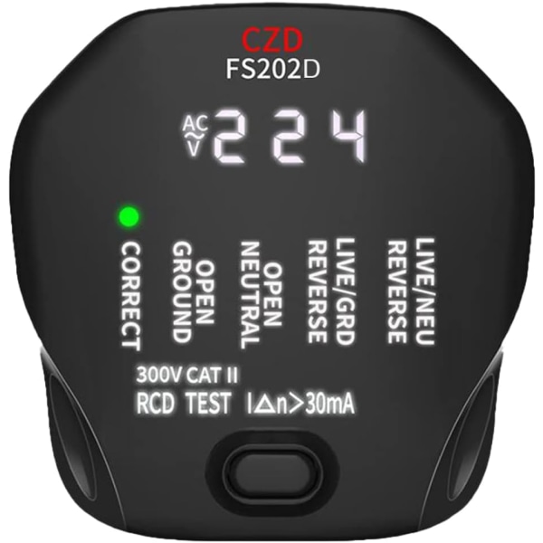 Plug Digital Socket Tester FS202D Bærbar RCD LEAKAGE PROTECTIO