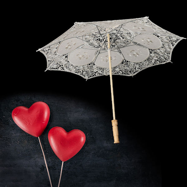 Håndlavede blondeblomstbroderier Parasol Bryllup Brud Fotografi Paraply Beige L