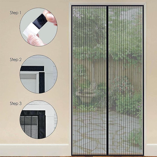 140*240cm Myggnät Magnetisk Dörrfluga Gardin Automatisk Lukning til Balkon Dør Kælder Dør Terrasse Dør, Stærkere Magneter, Liminstallation