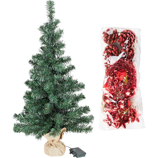 Kunstig Juletræ Dekoreret med Belysning, Juletræ, Oplyst LED, 75 cm, Rød