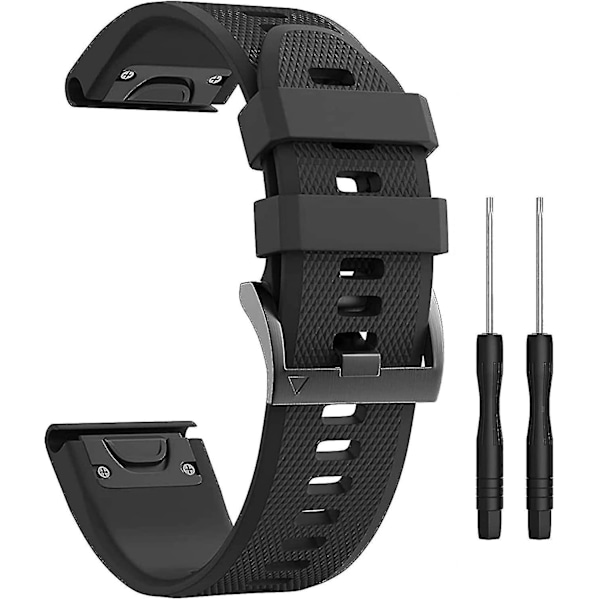 Silikonerem til Fenix 5x ur 26 mm bred Kompatibel med Fenix 5x/fenix 5x Plus/fenix 6x Pro (Farve: Sort)