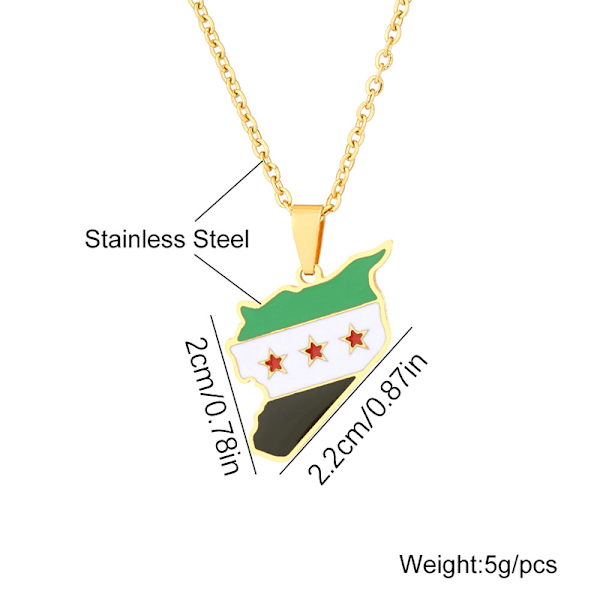 Rustfritt stål Syria kartflagga hänge halsband mote syrisk Gold