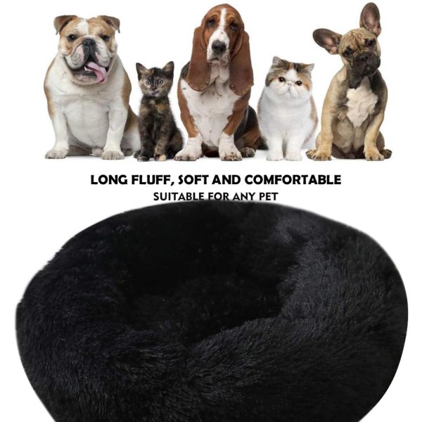 Rund plys katteseng til kæledyrskatte og små hunde Katteseng pude Donut Hundeseng passer Nestsofa XH062 (diameter: 60, sort)