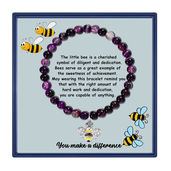 Hjerteformet Bee Magnetisk Lymfe Meridian Armbånd Vekttap-FA11- Agate Stone