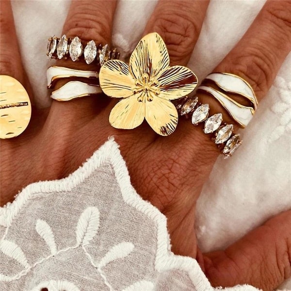 Enkel blomst åben ring romantisk fingerbånd ring mode justerbare ringe