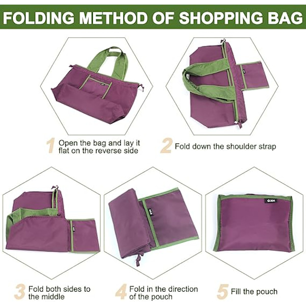 Genanvendelige Indkøbsposer, Stor Foldbar Indkøbspose med Lynlås Vandafvisende Shopper-Taske, Let Nylon-Madvareposer til Indkøb Hjemme