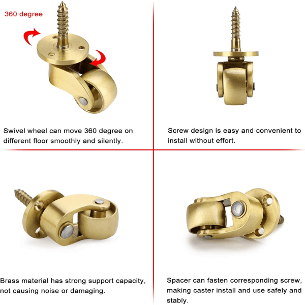 Sett med 4 messinghjul med skruer