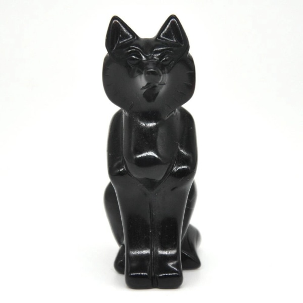 Ræv Figur Helbredende Krystal Skulptur Naturlig Sort Obsidian Ædelsten Statue Reiki Dekoration