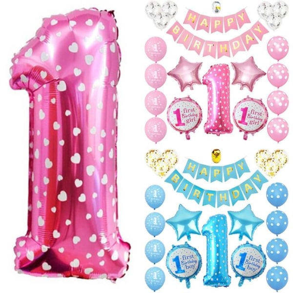 Ett års födelsedagsfestdekorationer Ballonger Festtillbehör för pojke flicka Boy