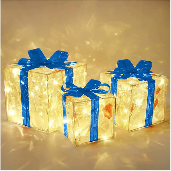 Julelysgaveesker, Sett med 3 Juledekorasjoner Ask Super Lyssterke 60 LED-lys, Juledekorasjoner Utenfor Gressplen