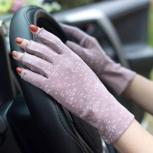 Mörklila, Dam Halvfingerhandskar Bomull Sommar Körhandskar Cykling Halksäkra Andningsbara Korta Vantar Anti-UV S Y