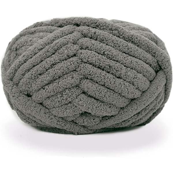 2 stk Chunky Knit Chenille Garn til Håndstrikning af Tæpper, Super Blødt Stort Jumbo Tæppe Garn (Mørkegrå)
