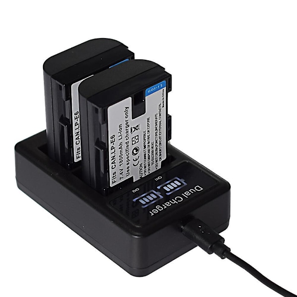 Lp-e6 batteri eller USB LCD-oplader kompatibel med Canon EOS 5D Mark II III 6D 60D 60DA 70D 7D 1X battery