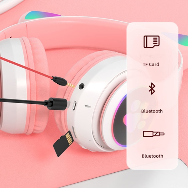 Flash Light Cute Cat Ears Wireless Earphones with Mic Can Control LED Black