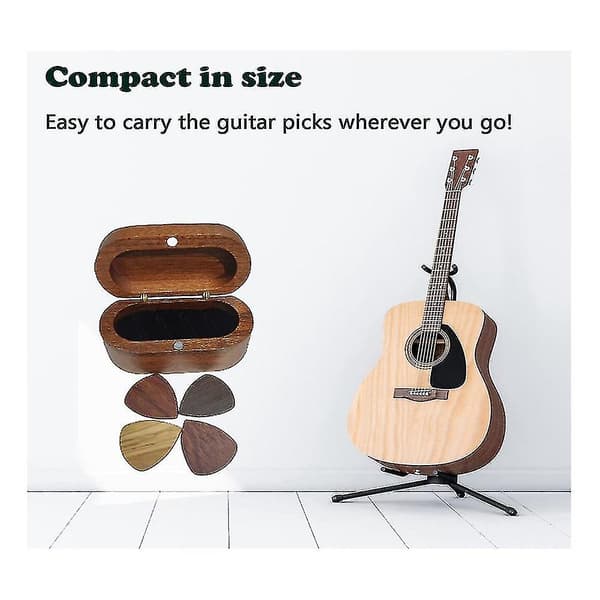 Gitarrplektrumhållare set med 4 träplektrum, naturligt minnesträ gitarrplektrum displayfodral, mini gitarr-XF20-