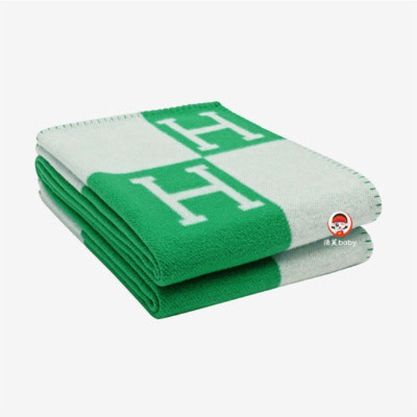 Vävd randig H-sjal Flygfilt Flygplansfilt Tjocklek Yllefilt Grön H Green H 130*180cm
