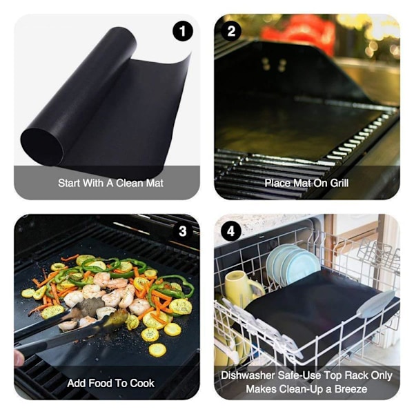 9-pakks Grillmatte, Ovnmatte, Bake-matte - Non Stick - 40x33 Svart Black 9-Pack