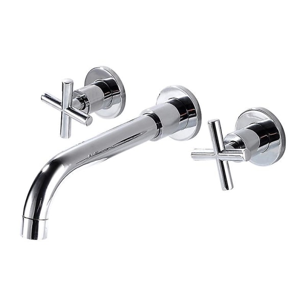 Single-handle wall-mount sink faucet in chrome-plated brass