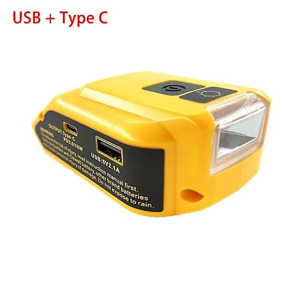 1/2 st Ersättning Dcb090 Power til Dewalt 20v Max 18v Batteriadapter med USB og Type C LED Arbejdslys A902
